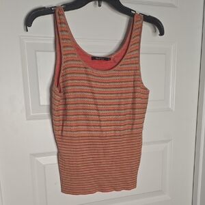 NIC+ZOE Orange and Pink Ribbed Sleeveless Tank Top